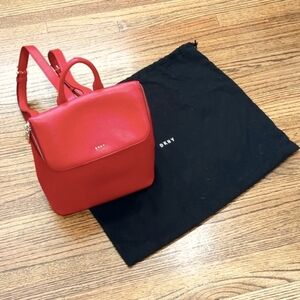Like-New DKNY Bryant Red Leather Backpack with Bag